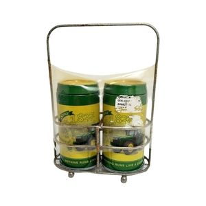 John Deere Metal Salt and Pepper Shaker Set Green Yellow 4" H